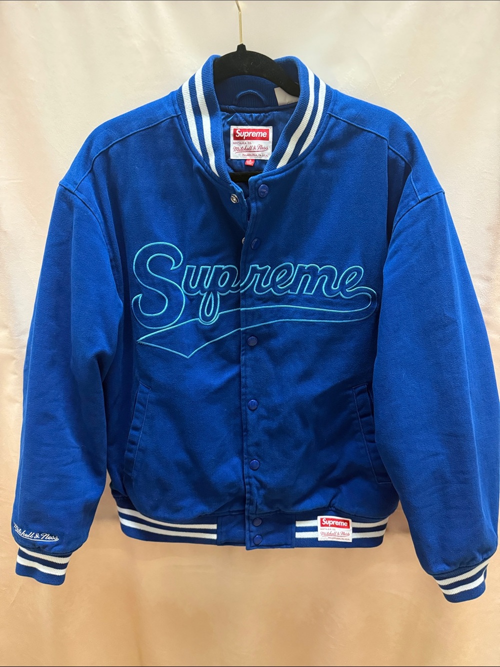 Supreme x Mitchell & Ness Doughboy Twill Varsity Jacket Blue Size Small
